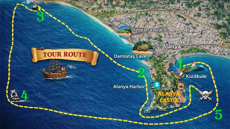 alanya pirate boat tour route